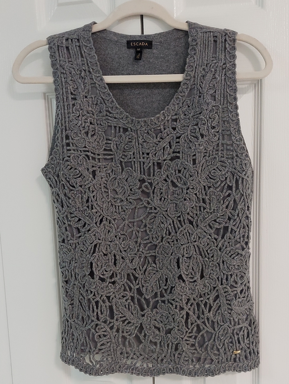 ESCADA Sweater, Med, Wool Blend Vest, Open Knit Front Lined, Cashmere Back - Picture 5 of 13